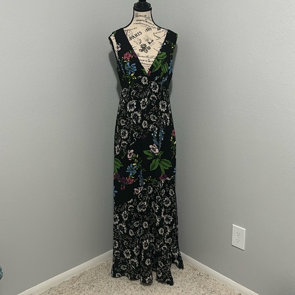 Sam Edelman Sleeveless Mixed Media Botanical/Striped Maxi Dress 6 - Picture 2 of 14